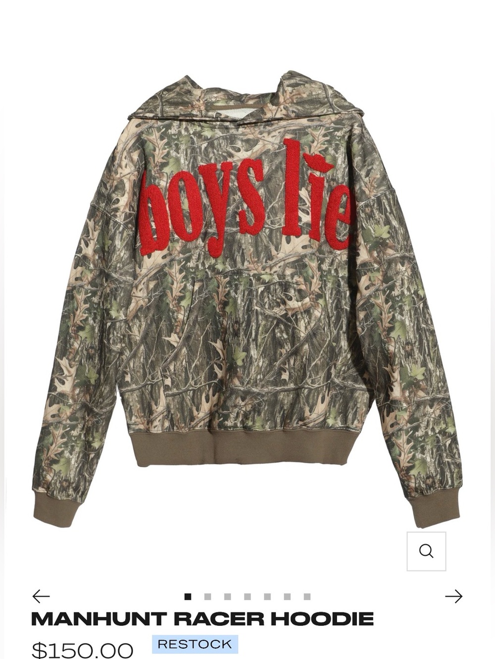 NWOT boys lie manhunt camo hoodie